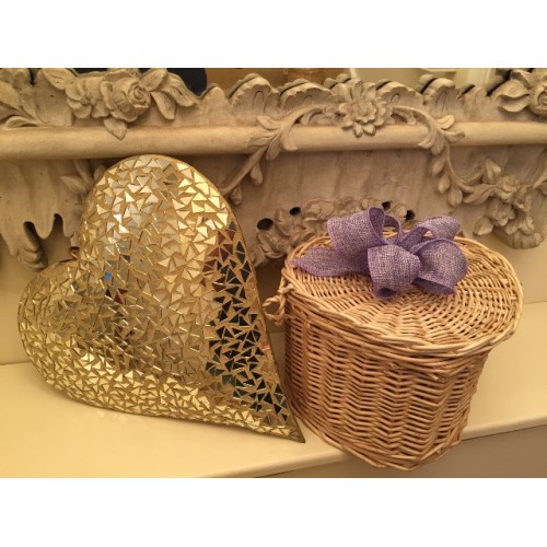 Autumn Gold Creamy White Wicker Willow Heart Shape Cremation Ashes Urn – Eternal Bow Lilac Petal